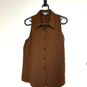 Jil Sander Brown Button Down Sleeveless Shirt